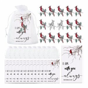 150 Pcs Cardinal Pin Sets Include Bird Brooch, Memorial Cards & Organza Bags NEW